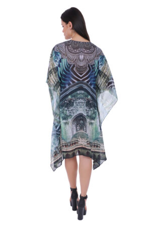 Alternative view of Short Printed Kaftan Dress with Laceup Neck