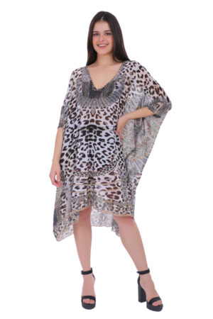 V Neck Short Printed Kaftan Coverup