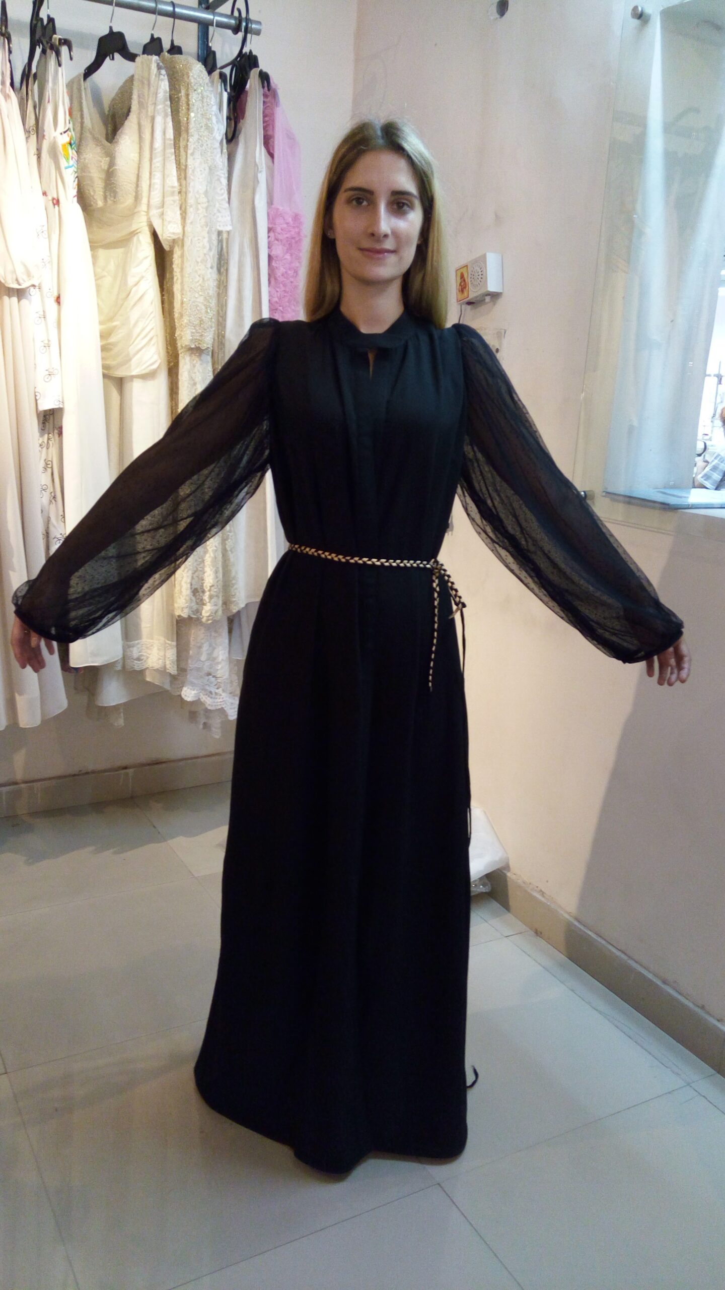 See-through sleeve abaya