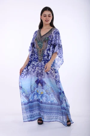 Alternative view of Stylish Blue Printed Long Kaftan with Embroidered Details